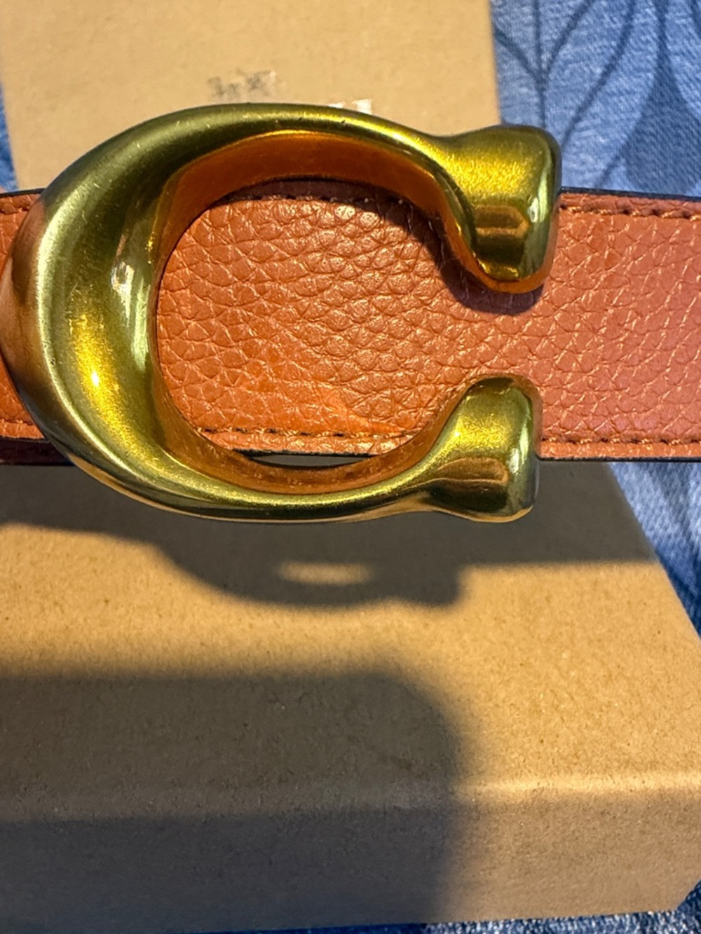 Coach Orange Leather Double-Wrap Bracelet with Gold Buckle - Picture 2 of 4